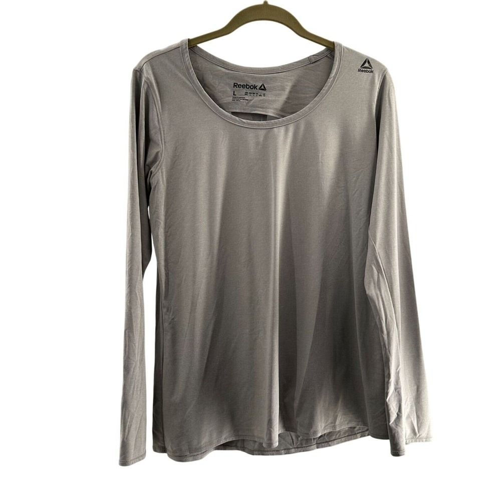 Reebok Long-Sleeve Gray Yoga Top Back Cutout Design Large Lightweight Athletic a